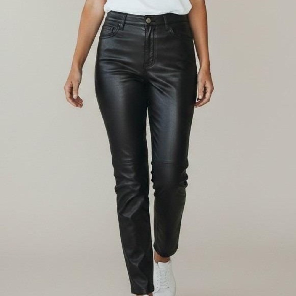Vintage Mixit Womens Genuine Leather Pants Black High Rise Straight Leg Size 6